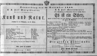 Theaterzettel (Oper und Burgtheater in Wien) 18461119 Seite: 1