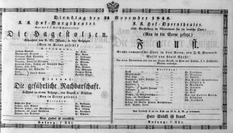 Theaterzettel (Oper und Burgtheater in Wien) 18461124 Seite: 1