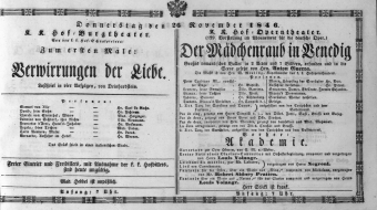 Theaterzettel (Oper und Burgtheater in Wien) 18461126 Seite: 1