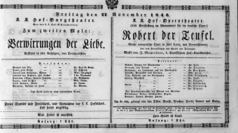 Theaterzettel (Oper und Burgtheater in Wien) 18461127 Seite: 1
