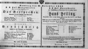 Theaterzettel (Oper und Burgtheater in Wien) 18461128 Seite: 1