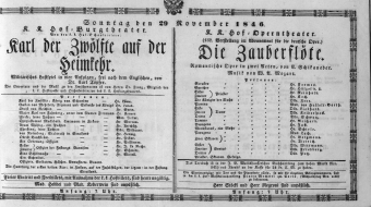Theaterzettel (Oper und Burgtheater in Wien) 18461129 Seite: 1