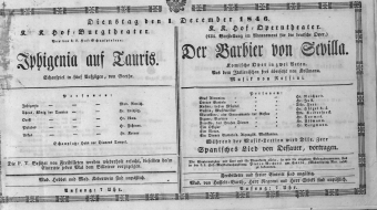 Theaterzettel (Oper und Burgtheater in Wien) 18461201 Seite: 1