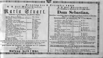 Theaterzettel (Oper und Burgtheater in Wien) 18461206 Seite: 1