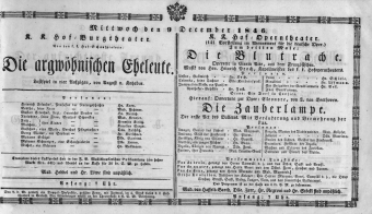 Theaterzettel (Oper und Burgtheater in Wien) 18461209 Seite: 1