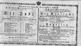 Theaterzettel (Oper und Burgtheater in Wien) 18461212 Seite: 1