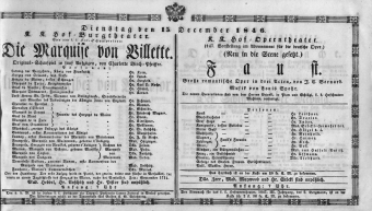 Theaterzettel (Oper und Burgtheater in Wien) 18461215 Seite: 1