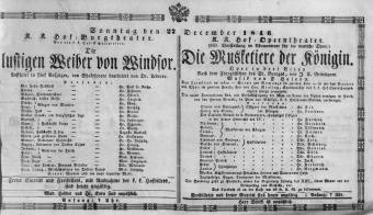 Theaterzettel (Oper und Burgtheater in Wien) 18461227 Seite: 1