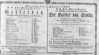 Theaterzettel (Oper und Burgtheater in Wien) 18470103 Seite: 1