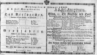 Theaterzettel (Oper und Burgtheater in Wien) 18470104 Seite: 1