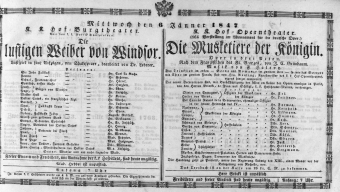Theaterzettel (Oper und Burgtheater in Wien) 18470106 Seite: 1