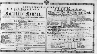 Theaterzettel (Oper und Burgtheater in Wien) 18470107 Seite: 1