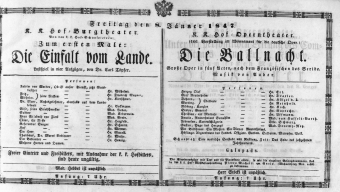 Theaterzettel (Oper und Burgtheater in Wien) 18470108 Seite: 1