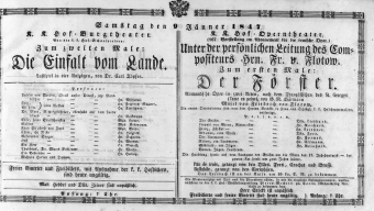 Theaterzettel (Oper und Burgtheater in Wien) 18470109 Seite: 1