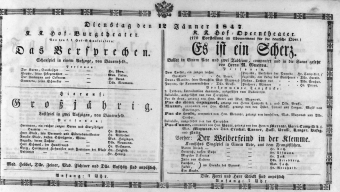 Theaterzettel (Oper und Burgtheater in Wien) 18470112 Seite: 1
