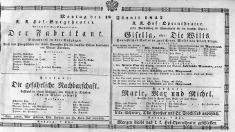 Theaterzettel (Oper und Burgtheater in Wien) 18470118 Seite: 1