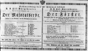 Theaterzettel (Oper und Burgtheater in Wien) 18470121 Seite: 1