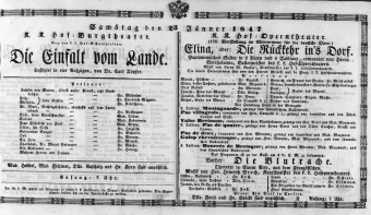 Theaterzettel (Oper und Burgtheater in Wien) 18470123 Seite: 1