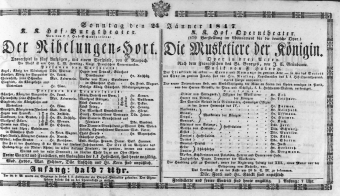 Theaterzettel (Oper und Burgtheater in Wien) 18470124 Seite: 1