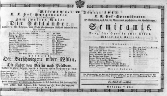 Theaterzettel (Oper und Burgtheater in Wien) 18470127 Seite: 1