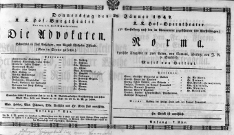 Theaterzettel (Oper und Burgtheater in Wien) 18470128 Seite: 1