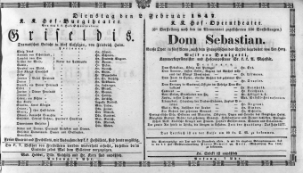 Theaterzettel (Oper und Burgtheater in Wien) 18470202 Seite: 1