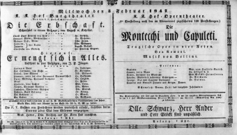 Theaterzettel (Oper und Burgtheater in Wien) 18470203 Seite: 1