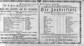 Theaterzettel (Oper und Burgtheater in Wien) 18470207 Seite: 1