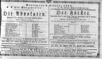 Theaterzettel (Oper und Burgtheater in Wien) 18470208 Seite: 1