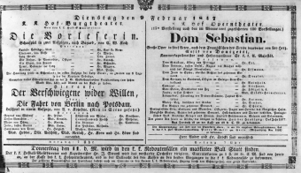 Theaterzettel (Oper und Burgtheater in Wien) 18470209 Seite: 1