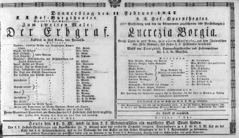 Theaterzettel (Oper und Burgtheater in Wien) 18470211 Seite: 1