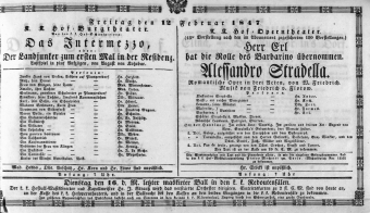 Theaterzettel (Oper und Burgtheater in Wien) 18470212 Seite: 1