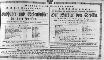 Theaterzettel (Oper und Burgtheater in Wien) 18470215 Seite: 1