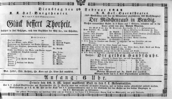 Theaterzettel (Oper und Burgtheater in Wien) 18470216 Seite: 1