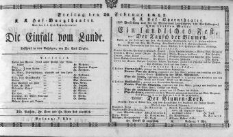 Theaterzettel (Oper und Burgtheater in Wien) 18470226 Seite: 1