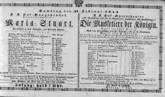 Theaterzettel (Oper und Burgtheater in Wien) 18470227 Seite: 1