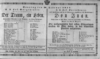 Theaterzettel (Oper und Burgtheater in Wien) 18470228 Seite: 1