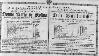 Theaterzettel (Oper und Burgtheater in Wien) 18470303 Seite: 1