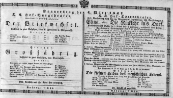 Theaterzettel (Oper und Burgtheater in Wien) 18470304 Seite: 1