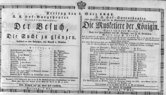 Theaterzettel (Oper und Burgtheater in Wien) 18470305 Seite: 1
