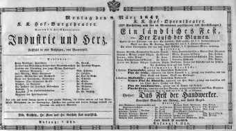 Theaterzettel (Oper und Burgtheater in Wien) 18470308 Seite: 1