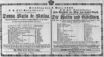 Theaterzettel (Oper und Burgtheater in Wien) 18470309 Seite: 1
