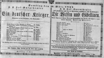 Theaterzettel (Oper und Burgtheater in Wien) 18470313 Seite: 1