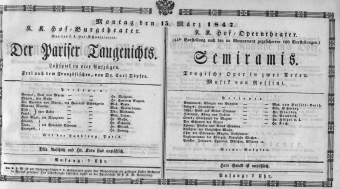 Theaterzettel (Oper und Burgtheater in Wien) 18470315 Seite: 1