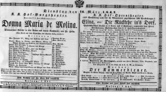 Theaterzettel (Oper und Burgtheater in Wien) 18470316 Seite: 1