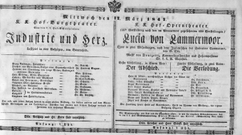 Theaterzettel (Oper und Burgtheater in Wien) 18470317 Seite: 1