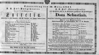 Theaterzettel (Oper und Burgtheater in Wien) 18470318 Seite: 1