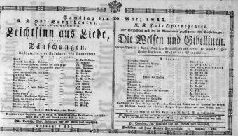 Theaterzettel (Oper und Burgtheater in Wien) 18470320 Seite: 1