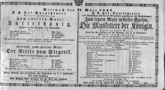 Theaterzettel (Oper und Burgtheater in Wien) 18470324 Seite: 1