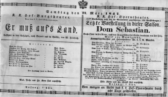 Theaterzettel (Oper und Burgtheater in Wien) 18470327 Seite: 1